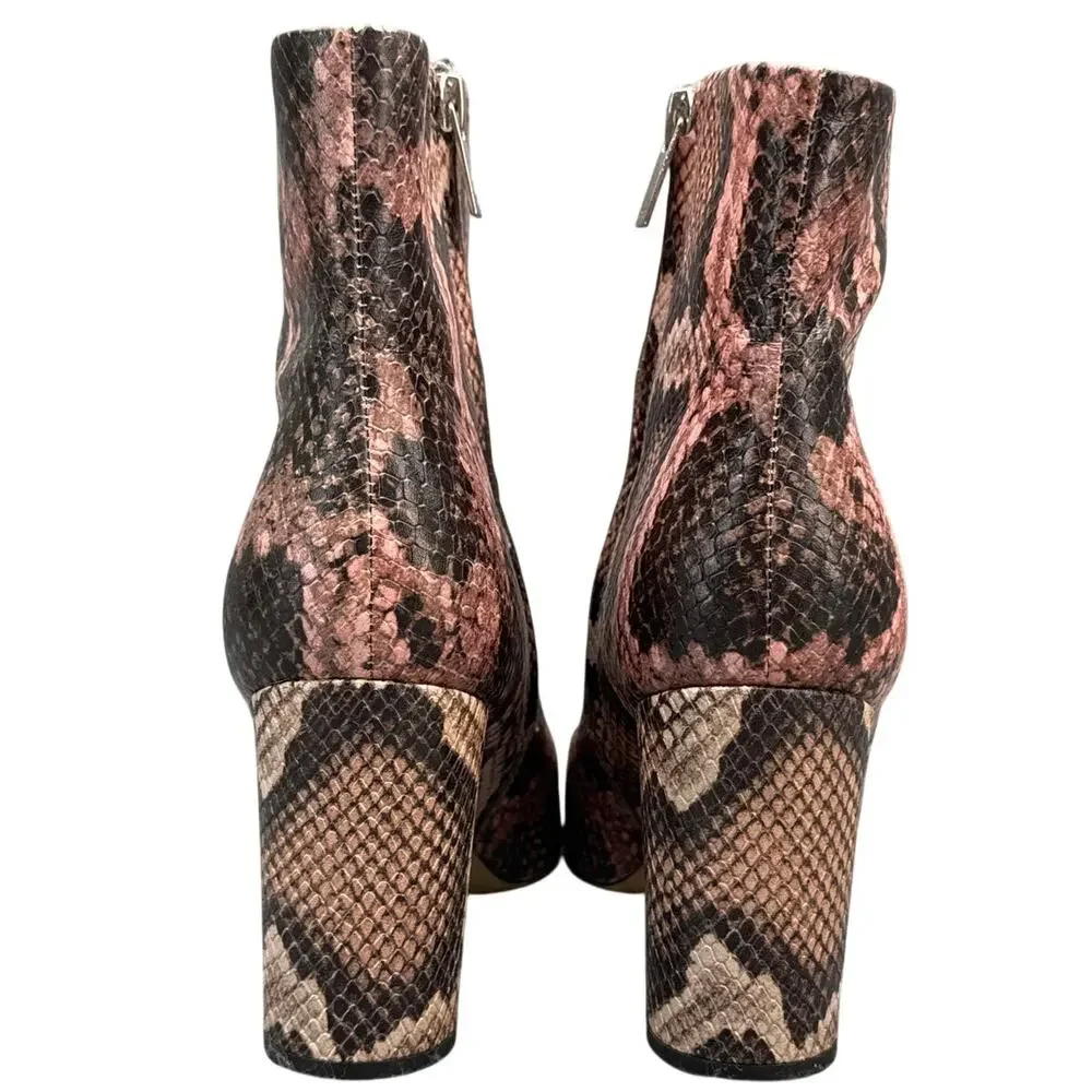 Marc Fisher LTD Ulani 2 Pink Black Snake Print Leather Heeled Ankle Boot Women 9